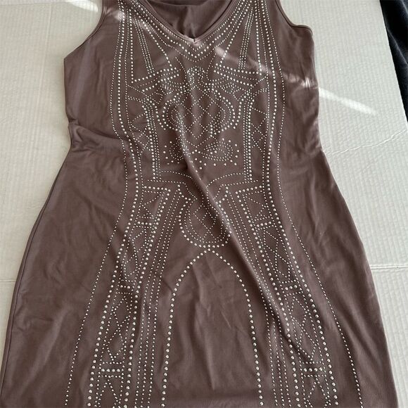 Say What? Dresses & Skirts - SAY WHAT? Women's L Mauve Sleeveless Embellished Knit Dress Mock Neck Casual